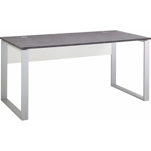 Schreibtisch GERMANIA Tische Gr. B/H/T: 160 cm x 75 cm x 80 cm, grau (grau, basalto dunkel, weiß, silberfarben, grau) Schreibtische Kufen aus Metall