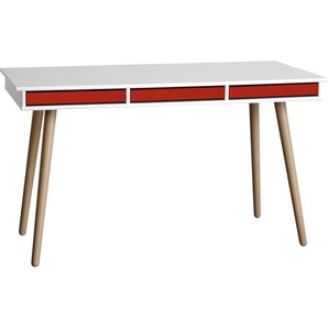 Schreibtisch HAMMEL FURNITURE Mistral Tische Gr. B/H/T: 137,4 cm x 75 cm x 60 cm, rot Schreibtische Tisch mit Holzbeinen und drei Schubladen, Breite: 137,4 cm