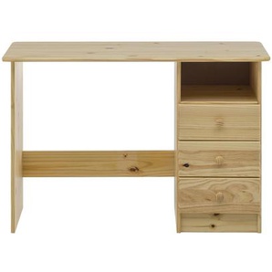 Schreibtisch Kiefern Holz, 3 Schubladen, 1 offenes Fach - Bürotisch, Computertisch