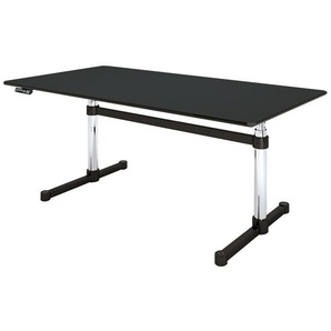 Schreibtisch Kitos Gestell verchromt, Tischplatte Fenix nero ingo silber, Designer Prof. Fritz Haller, 65-130x175x75 cm