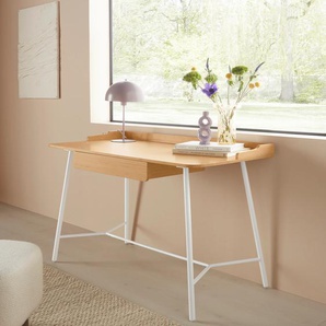 Schreibtisch LEGER HOME BY LENA GERCKE Sanja Tische Gr. B/H/T: 120 cm x 76 cm x 60 cm, beige (natur, weiß) Schreibtische nachhaltig mit Bambus Tischplatte