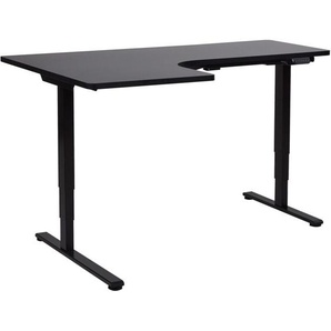 Schreibtisch Links Schwarz Melamin L-Form 160x59 cm mit Metallgestell Elektrisch Höhenverstellbar Büro Steh-Sitz-Tisch Stehtisch