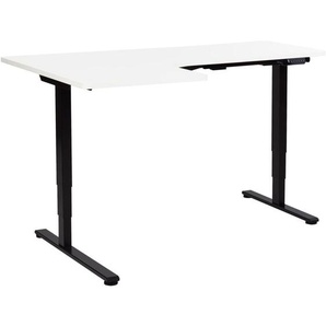Schreibtisch Links Weiß u. Schwarz Melamin L-Form 160x59 cm mit Metallgestell Elektrisch Höhenverstellbar Büro Steh-Sitz-Tisch Stehtisch