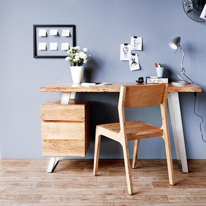 Schreibtisch Live-Edge 150x60 cm Akazie Natur 3 Schübe, Schreibtische, Baumkantenmöbel, Massivholzmöbel, Massivholz