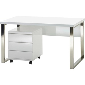 Schreibtisch MCA FURNITURE Sydney Tische Gr. B/H/T: 140 cm x 76 cm x 70 cm, weiß (weiß, chromfarben, hochglanz) Schreibtische