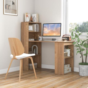 Schreibtisch mit Bücherregal Computertisch mit 6 Regalen PC-Tisch mit Regal Bürotisch Natur