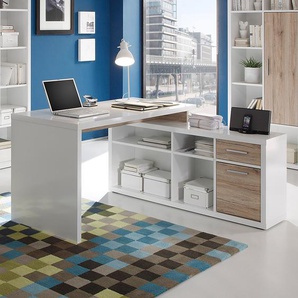 Schreibtisch 140 x 75 x 140cm Weiß/Beige