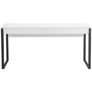 Schreibtisch PLACES OF STYLE Moid Tische Gr. B/H/T: 160 cm x 77 cm x 60 cm, schwarz-weiß (weiß, schwarz, weiß) Schreibtische Breite 160 cm, mit Metallbeinen & 2 Schubladen
