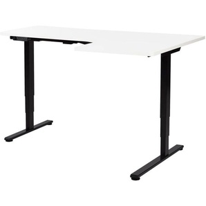 Schreibtisch Rechts Weiß u. Schwarz Melamin L-Form 160x59 cm mit Metallgestell Elektrisch Höhenverstellbar Büro Steh-Sitz-Tisch Stehtisch