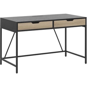 Schreibtisch Schwarz/heller Holzfarbton aus Holz Metall und Faserplatte mit 2 Schubladen 120 x 60 Kinderzimmer Wohnzimmer Arbeitszimmer Modern