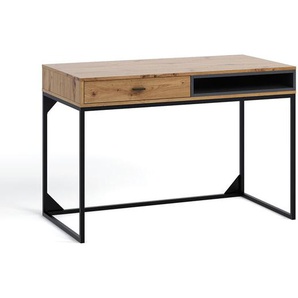 Schreibtisch Sekretär in Artisan Eiche Nb. mit schwarzem Metallgestell OSTUNI-132, b/h/t ca. 120/80,5/60 cm