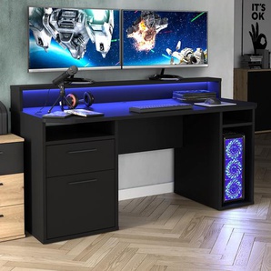 Gaming Tisch Trent III 160 x 91 x 72cm mit Beleuchtung Schwarz/Matt Schwarz