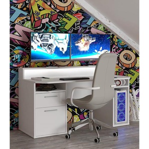 Gaming Tisch Trent III 160 x 91 x 72cm mit Beleuchtung Weiß/Matt Weiß