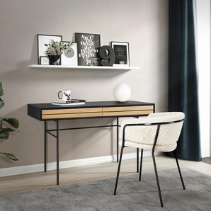Schreibtisch WOODMAN Stripe Tische Gr. B/H/T: 130 cm x 75 cm x 60 cm, braun (eiche, schwarz) Schreibtische Kombination von Metall & Holz, Breite 130 cm