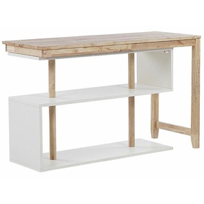 Schreibtischkombination Heller Holzfarbton / Weiß Gummibaumholz MDF-Platte mit Regal Modular 120x45 cm Regal Eckschreibtisch