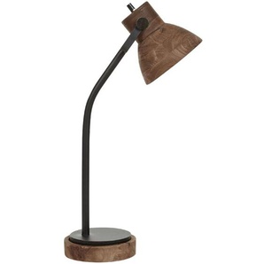 Schreibtischlampe Dunkelbraun und Schwarz Mango-Holz mit Schirm Glockenform Verstellbar Büro Arbeitszimmer Home-office Ausstattung Accessoires