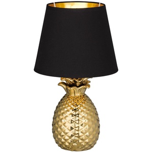 Schreibtischlampe TRIO LEUCHTEN Pineapple Lampen Gr. 1 flammig, Ø 20,0 cm Höhe: 35,0 cm, goldfarben Schreibtischlampen Ananas Form gold, Stoffschirm schwarzgold, Leuchtmittel wechselbar