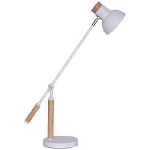 Schreibtischlampe verstellbar, 1 flammig, Weiß mit Holzdekor