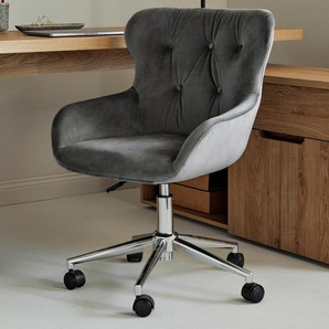 Schreibtischstuhl JAHNKE CLUB WORX Stühle Gr. B/H/T: 57 cm x 92,5 cm x 62 cm, 1 St., Samtstoff Samtoptik, Samt Palladiumgrau/Chrom + Metall, palladiumgrau, chromfarben Drehstühle Büro- Schreibtischstuhl, höhenverstellbar, Chesterfield-Polster, Samt