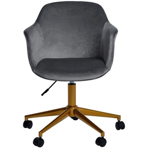 Schreibtischstuhl JAHNKE SHELL WORX Stühle Gr. B/H/T: 56,5 cm x 87 cm x 59 cm, 1 St., Samtstoff Samtoptik, Samt Palladiumgrau/Gold + Metall, palladiumgrau, goldfarben Drehstühle Büro- Schreibtischstuhl, höhenverstellbar, Samt, Gestell in Gold-Look