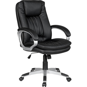 Schreibtischstuhl SALESFEVER Stühle Gr. B/H/T: 66 cm x 104 cm x 74 cm, Kunstleder Lederoptik, Metall, schwarz (schwarz, silber, schwarz) Bürostuhl Drehstuhl Drehstühle Stühle Drehstuhl, bequemer Chefsessel