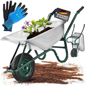 Schubkarre Garden - 100 Liter Volumen - 210 kg - Luftreifen mit Metall Felge - Wanne verzinkt - Garten Karre Schiebkarre Transportkarre Silber