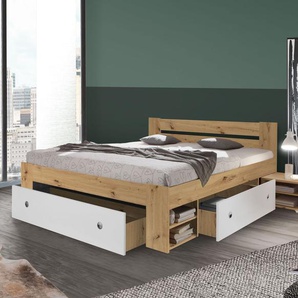 Schubkasten-Bett mit Nachttischen Eibar, Eiche hell, 180x200 cm