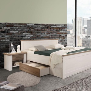 Schubkasten-Bett mit Nachttischen Jordi, weiß mit Holzstruktur, 180x200 cm