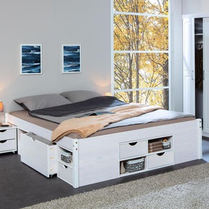 Schubkasten-Doppelbett Göteborg, weiß mit Holzstruktur, 160x200 cm