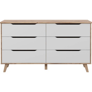 Schubkastenkommode FORTE Vankka, weiß (planken eiche, weiß), B:154,7cm H:86,3cm T:42cm, FSC-zertifizierter Holzwerkstoff, Sideboards, in 2 Breiten, Stauraum, grifflose Front