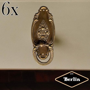 Schubladengriff mit Griff, Eisen in Antikmessing, Serie München, 6er Pack