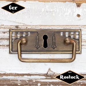Schubladengriff,Serie Rostock,6er Pack  | Eisen in Messing pat. | H4,6xB9,8cm
