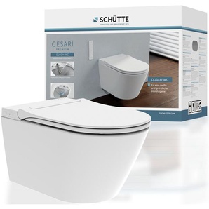 Schütte Dusch-WC CESARI Premium, wandhängend, Abgang waagerecht, Komplett-Set, spülrandlos