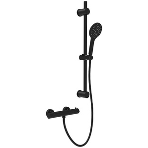 Schütte Duschsystem BLACK, Höhe 70 cm, 3 Strahlart(en), Überkopfbrauseset mit Thermostat, höhenverstellbar