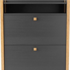 Schuhbank WOODMAN Charis Sitzbänke Gr. B/H/T: 84 cm x 107 cm x 26 cm, 2 Doppelschuhtrommeln, grau (grauschwarz, eichefarben) Schuhbank Schuhbänke und Schuhtruhen Sitzbänke im skandinavian Design, Holzfurnier aus Eiche