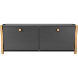 Schuhbank WOODMAN Sitzbänke Gr. B/H/T: 125 cm x 48 cm x 35 cm, 2 Klappen, schwarz (schwarzgrau, eichefarben) Schuhbank Schuhbänke und Schuhtruhen Sitzbänke im skandinavian Design, Holzfurnier aus Eiche