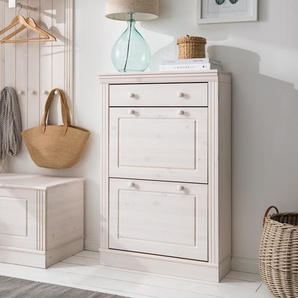 Schuhkipper mit 2 Klappen 70 x 108 x 27cm Weiß/Kiefer Weiß