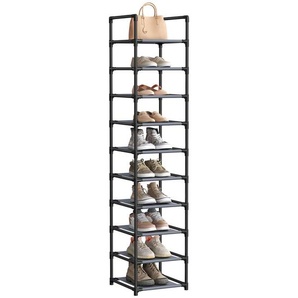 Schuhregal, Grau, Metall, Kunststoff, Textil, 10 Fächer, 33x173x33 cm, Typenauswahl, stehend, Garderobe, Schuhaufbewahrung, Schuhregale