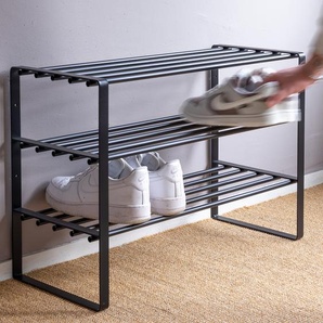 Schuhregal Welbeck mit 3 Ablagen 70cm Schwarz/Schwarz