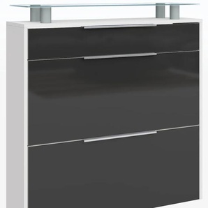 Schuhschrank BORCHARDT MÖBEL Oliva Schränke Gr. B/H/T: 89 cm x 96 cm x 23 cm, weiß (weiß matt, graphit hg) Schuhschränke Breite 89 cm, hängend