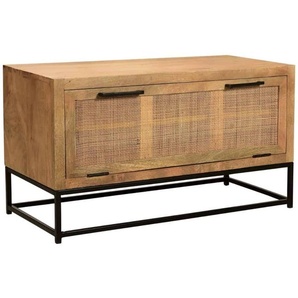 Schuhschrank Havanna, 1 Klappe Massivholz, Metall, Rattan Mango Modern Indien Indisch