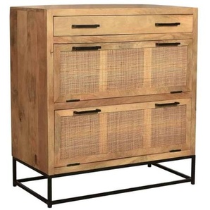 Schuhschrank Havanna, 2 Klappen Massivholz, Metall, Rattan Mango Modern Indien Indisch