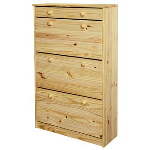 Schuhschrank Kiefern Holz, 3 Klappen, 1 Schublade - Schuhkommode, Schuhablage