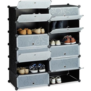 Schuhschrank Kunststoff, Schuhregal geschlossen, Regalsystem 12 Fächer, h x b x t: 108 x 94 x 37 cm, schwarz - Relaxdays
