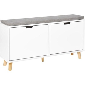 Schuhschrank mit Sitzbank Weiß u. Grau mit 2 Klapptüren Sitzkissen Modernes Design Minimalistisch Schuhregal Flur Möbel
