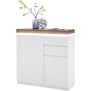 Schuhschrank Romina, Weiß, Eiche, Holzwerkstoff, Asteiche,Eiche, massiv, 6 Fächer, 2 Schubladen, 91x97x38 cm, Beimöbel erhältlich, Garderobe,