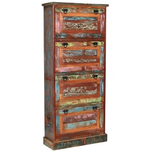Schuhschrank Seaside, 4-türig Massivholz, Metall Recycletes Holz Shabby Chic Indien Indisch