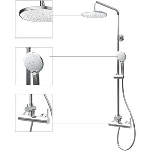 Schulte Duschmaster Rain III White Style. Duschsystem mit Kopf- und Handbrause, Größe: 117,7 x 25,4 x 46,5 cm, mit Umsteller