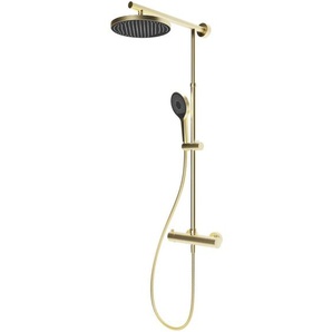 Duschsystem Duschmaster Rain mit Sicherheits-Thermostat, Kopfbrause rund extra-flach, mit Handbrause, Farbe: Goldoptik - Schulte