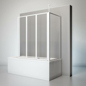 Schulte Duschwand mit Seitenwand, 3-teilig faltbar - 129 x 140 cm, 3 mm Sicherheitsglas Klar, Alpin Weiß, für Wannentiefe 72-75 cm